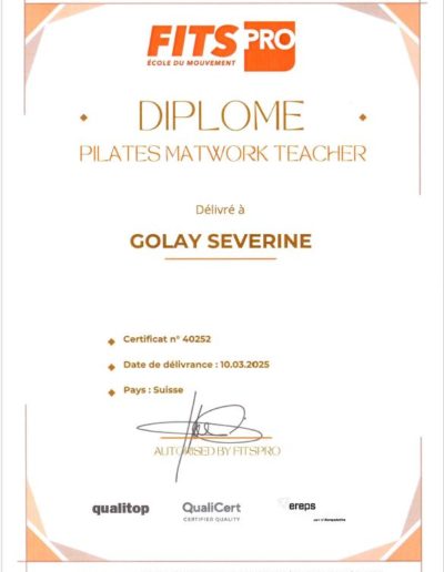 Cetificat Pilates Matwork Teacher